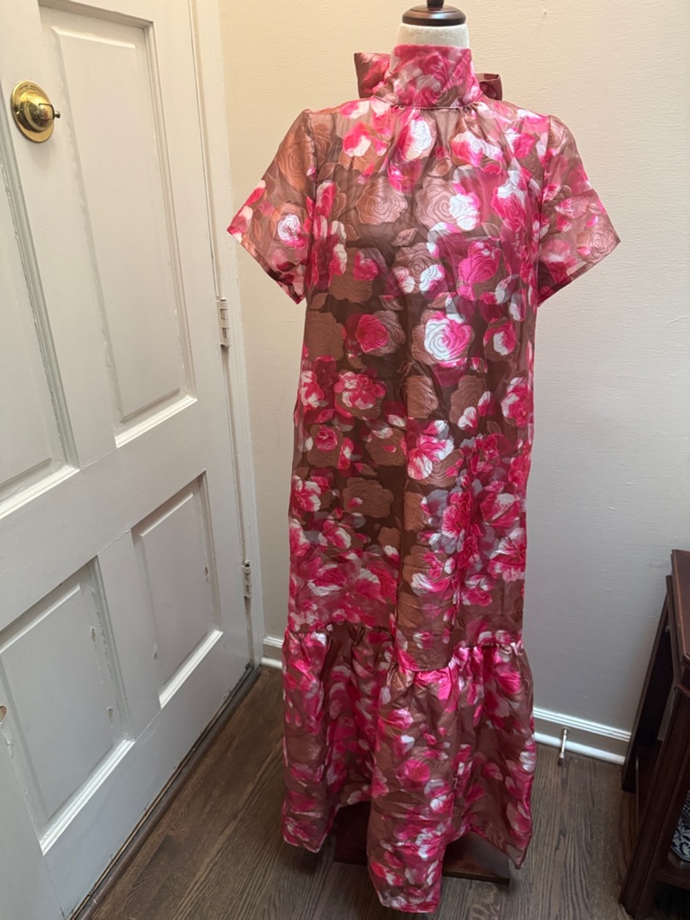 Sugarlips Pink and Brown Floral High-Neck Maxi Dress
